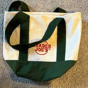 Trader Joe’s Mini Canvas Tote in Green and Cream Tote Bag